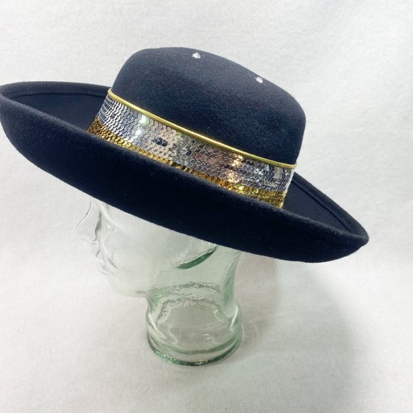 Vintage Sonni San Francisco Black Wool Wide Brim Bowler Hat main image 12